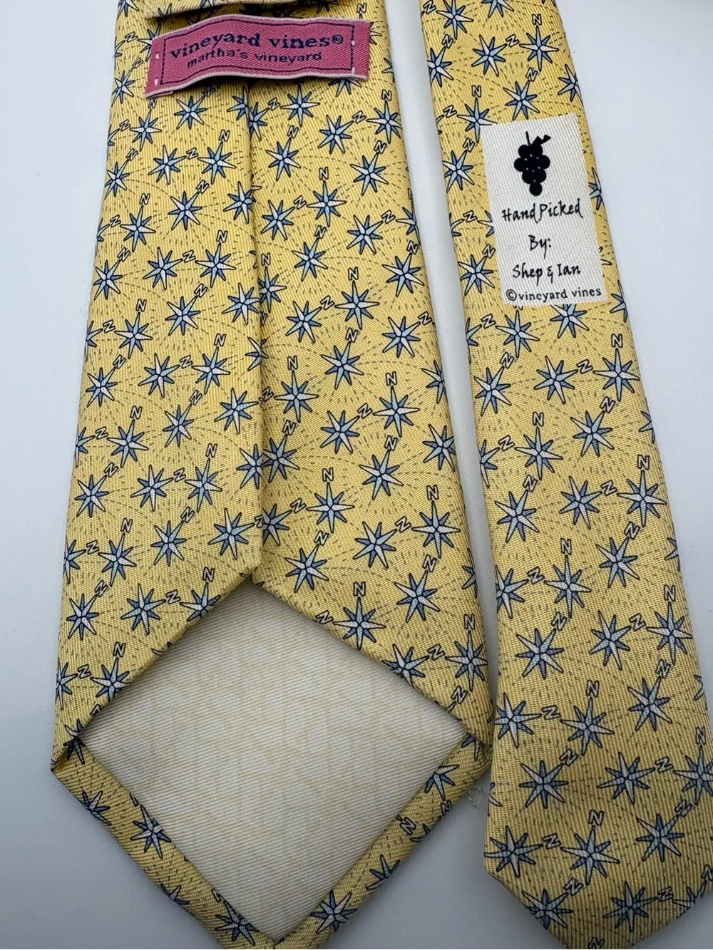 Vineyard Vines Youth Silk Tie, Yellow Nautical Compass & Stars 52